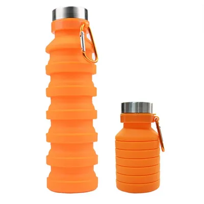 Silicone Sports Water Bottle Collapsible BPA Free Silicone Foldable Travel Water Bottle with Carabiner