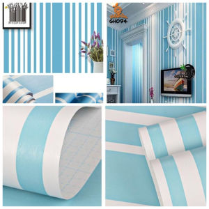 Wallpaper Dinding Garis Putih Biru Ukuran 45CM X 8METER