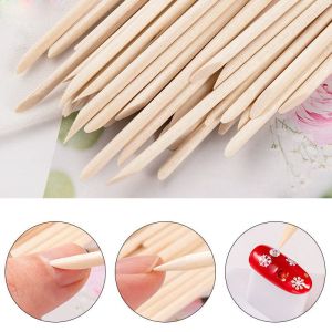 100Pcs Double End Nail Wood Stick Cuticle Pusher Remove Clean Dead Skin Edge Trimmer Rhinestone Bead Sequin Dotting Tool