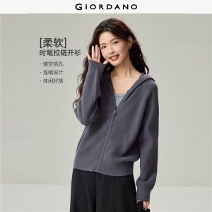 GIORDANO Women Cardigans Raglan Sleeve Hooded Cardigans Full Zip Soft Smooth Fashionable Casual Cardigans 13356614