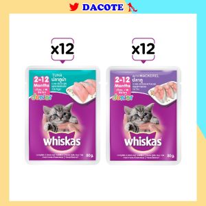Bộ thức ăn cho mèo con whiskas dạng sốt vị cá ngừ 80g  dạng sốt vị cá thu 80g (24 gói)