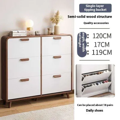 Shoe Cabinet Ultra Thin Flip Bucket Shoe Cabinet For Household Doorstep Entry Solid Wood Storage Space Saving Small Household Type Simple Shoe Rack