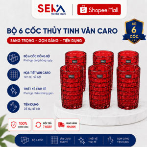 Bộ 6 Cốc Thủy Tinh SEKA FOR YOUR HEALTH Vân Caro 280ml SKT28M6 Mix 6 màu