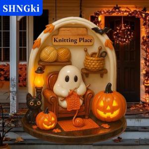 SHNGki Dễ Thương Đọc Ma Halloween Ma Đồ Trang Trí 2D Phẳng Acrylic Mặt Dây Chuyền Halloween Treo Trang Trí Nội Thất