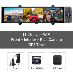 EKLEVA 11.26" Car DVR 4K UHD Mirror Dash Cam 3 Camera Front/Cabin/Rear Cam Playback 5G Wifi Rearview Mirror 24h Parking Monitor Car Mirror Register