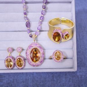 Natural Amethyst Sudan Crystal Quartz Jewelry Set for Women Color-Changed Sultanite Stone Quartz Lady Wedding Sets Bracelet H260610