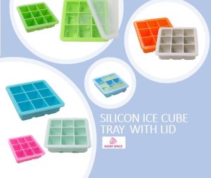 Silicon Ice Cube Tray – 9 Cubes/ Frozen Food Storage/ Container with Lid