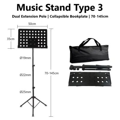 3 Premium Quality Foldable Music Stand Conductor Music Stand Heavy Duty Carry Bag Folding Music Stand Collapsible Sheet Music Score Tripod Stand Holder Bracket for Orchestra Violin Piano Guitar Instrument Performance