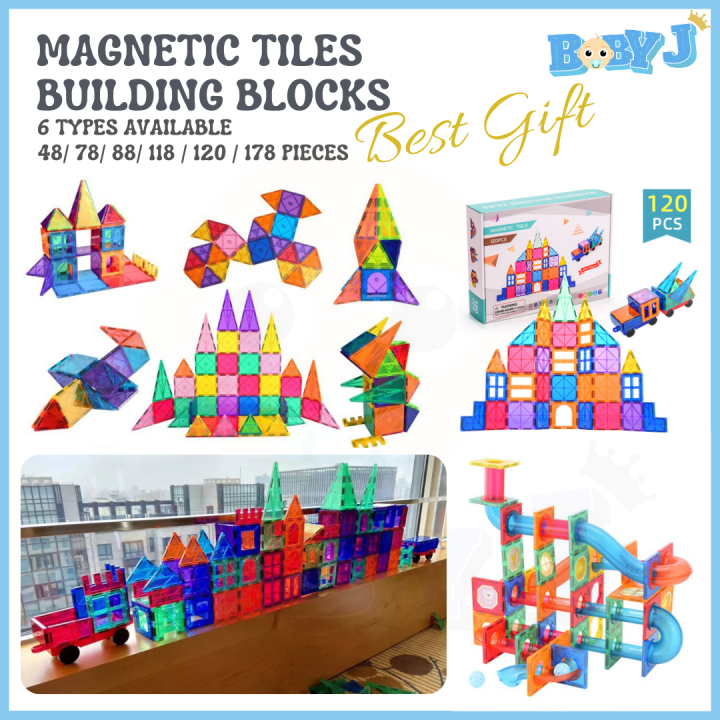 Magnetic Tiles Building Blocks Toy For Kids Boys Girls Children Toddler ...
