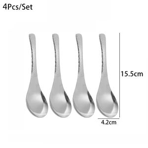 8Pcs Vintage Hammered Stainless Steel Spoon Thickened Household Dinner Spoon for Kids Soup Spoon Hammer Texture