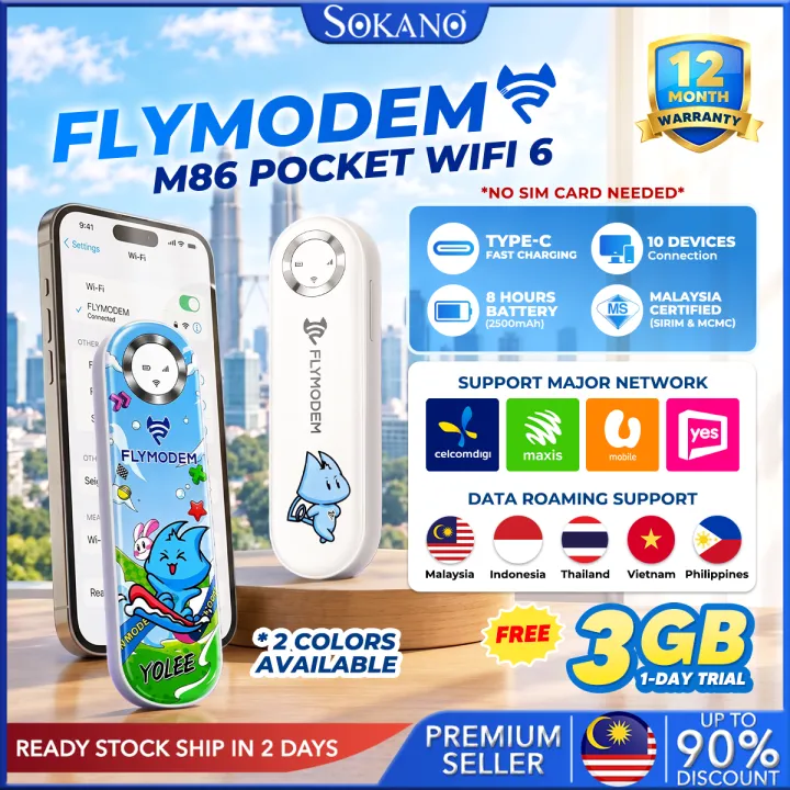 FlyModem M86 Pocket WiFi 6 4G LTE Modem Support Multi Network Switching Portable Travel Home Use Wifi No Contract