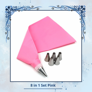 Icing Piping Bag Set 8 In 1 Silikon / Spuit Dekorasi Kue Chef Pastry / Silicone Piping Bag Segitiga