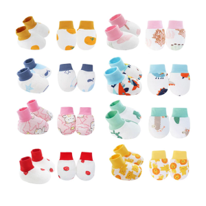 Baby Hand and Foot Protector Set for Newborns Up to 6 Months with Random Color Selection in Gentle Cotton Fabric