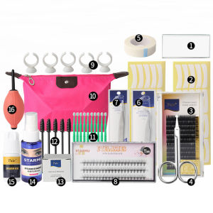 Foreverlily 16ชิ้น/ชุดชุดตัวต่อขนตาชุดการปลูกถ่ายขนตาพิเศษชุดธรรมชาติสำหรับร้านเสริมสวยไม่มีกาวกระตุ้นง่ายการปลูกถ่ายขนตาขนตาปลอมเครื่องมือขนตา