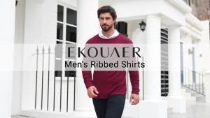 Ekouaer  Mens Long Sleeve Shirt Ribbed Pullover Sweater  SIM  Slim Fit Warm Top Round Neck Elastic Sweatshirt