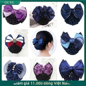 QK FA ✨ Y Tá Tiếp Viên Phụ Kiện Tóc Bowknot Sọc Net Bun Tóc Bìa Phụ Nữ Barrette Net Bun Crochet Net Bun Snood