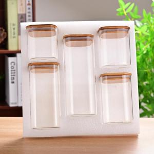 Toples Kaca KotakTutup Kayu Kedap Udara Borosilicate Storage Glass Jar