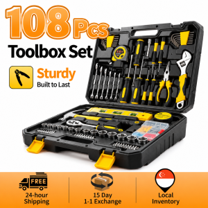 【SG Stock】108pcs All That You Need Tool Kit Set Tools - Screwdriver Socket Hammer Wrench Ratchet