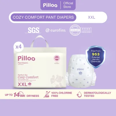 Pilloo Cozy Comfort Baby Pants Diapers M176/L160/XL152/XXL136 (Bundle of 4)