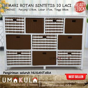 RAK LEMARI ROTAN SINTETIS Meja Bufet 10 Laci Penyimpanan Serbaguna Minimalis Modern Murah Terbaru