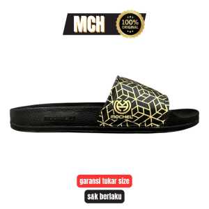 MOCHEL - Sandal Selop Pria dan Wanita MOCEL 3D Hitam Gold Elegant Kekinian Terbaru