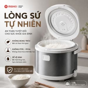 Nồi Cơm Điện Sứ Dưỡng Sinh Mishio MK365 lòng sứ nguyên chất 0.8L không chứa chất chống dính