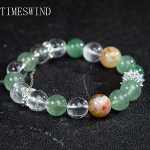 Timeswind trắng tự nhiên màu xanh lá cây pha lê hình trái dâu xâu hạt tròn Zircon Phụ Nữ Vòng đeo tay với giấy chứng nhận
