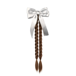 IVAOU Ballet Style Silver Bowknot Ponytail Boxing Braided Hair Extension Twist Braid Wig Sweet Gentle Pony Tail Hairpiece for Women