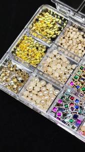 Luxury 3D Nail Charms Rhinestones Metal Jewelry Nail Decoration Vintage Pendants Colorful Shiny Diamonds Nail Gems Pearl Nail Supplies for DIY Studs Nail Decor 12 Grids