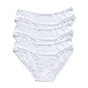3Pcs/Set Cotton Panties Women Lace Trims Briefs Underpants Solid Color Panty M-XL