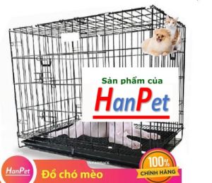 (Chuồng SD)- Hanpet - Chuồng nuôi chó mèo Vân đá nan dày Chuồng chó/ lồng chó gấp gọn sơn tĩnh điện