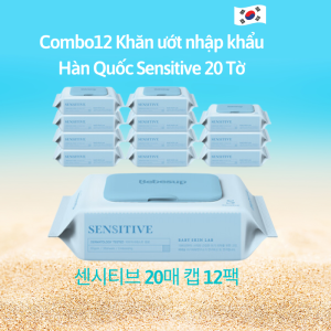 Combo 12 Gói Khăn Ướt Bỏ Túi BebeSup Sensitive 20 Tờ Nhập Khẩu Hàn Quốc