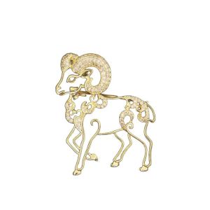 RONALDF Inlaid Rhinestone Golden Sheep Brooch Exquisite Metal Curved Horns Lucky Ram Breastpin Crystal Costume Jewelry Detailed Engraving Animal Lapel Pin Spring Festival