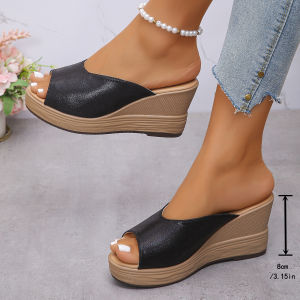 2025 Summer New Fish-Mouth Wedge Sandals For Women Fashionable Outdoor Slip-On Large Size Slippers