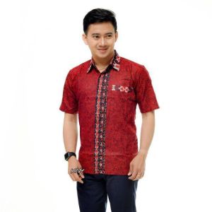 BSWART Batik HRB026 Kenongo Hem Pendek Padi Pekalongan M L XL Batik Pria MURAH Modern Grosir Eceran