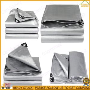 Durable Silver Waterproof Tarps with Grommets Reinforced Edges for Car Roof Camping Outdoor Vehicle Cover