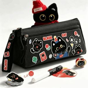 NOBLELYN Hai lớp Hộp bút chì Panda Di động Dung lượng lớn Túi đựng bút chì Thiết kế dễ thương Gấu trúc hoạt hình Túi đựng bút Đồ dùng học tập