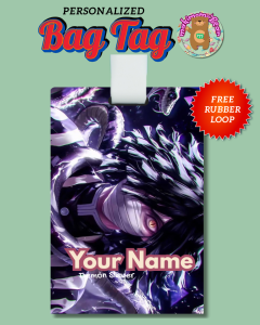 Demon Slayer Bag Tag - Back to Back Print - 2x3 in size - PVC material - Free Rubber Loop
