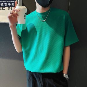 Mens short -sleeved T -shirt round collar solid color Korean T -shirt summer tide brand handsome youth half -sleeved T -shirt mens clothing