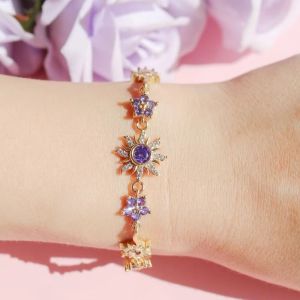 DEER Fashion Sunflower Bracelet Exquisite Luxury Shiny Rhinestone Bangle Elegant Sparkling Pink Cubic Zirconia Chain For Women
