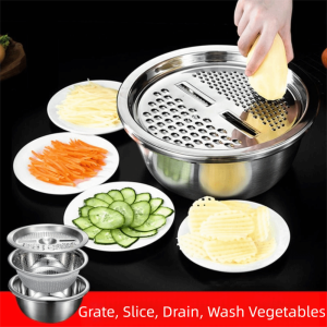 LIKANTA Thickened Vegetable Washing Basket Stackable Stainless Steel Mixing Bowl Set Rust-proof Quick Drainage 3 in 1 Colanders Basin Kitchen Use