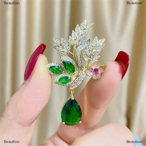 [COD] Beaution Exquisite Rhinestone Wheat Ear Brooch For Women Fashion Water Droplets On Leaves Shape Brooch Clothing Cheongsam Accessories