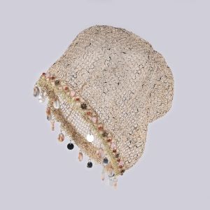VCH Lightweight Shell Charm Wrap Beanie Large Head Size Thin Fringe Skullcap Boho Breathable Hollow Out Slouchy Hat Spring Summer