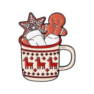 Gingersnap Man Snowman Elk Metal Brooch Christmas Cup Theme Alloy Safety Lapel Pin For Backpack Clothes Decoration