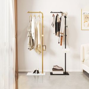 JACAUY Floor Standing Coat Rack Multi-Functional Single Rod Style Clothing Rack Space Saving Hat Shelf Light Luxury