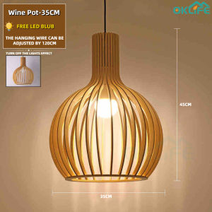 [OKLIFE. SG]Chinese Style Dining-Room Lamp Bedside Lamp Bedroom Living Nordic Simple Wooden Pumpkin Chandelier Hallway Bar Lamp
