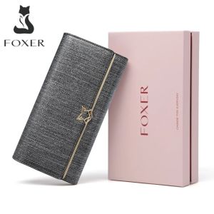 FOXER Dompet Wanita Dompet Kulit Sapi Mewah Dan Modis Tempat Kartu Kredit Tas Genggam Dompet Panjang