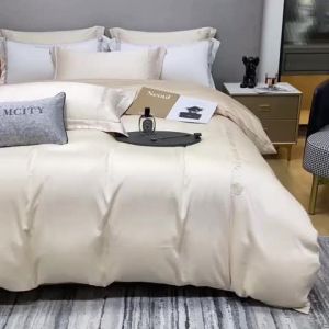 High-End Four-Piece Set Light Luxury Bedding Ice Silk Washed Real Silk Embroidery Summer Quilt Cover Naked Sleep Bed Sheet Three-Piece Set LZD