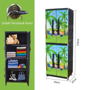 LEORA Lemari Pakaian Plastik KINARA Lemari Kunci Lemari Plastik Susun Stiker Karakter Rak Sepatu