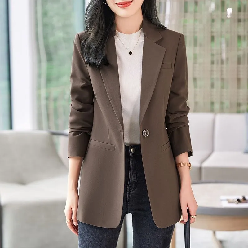 Niceaay Coffee Color Blazer Spring and Autumn 2023 Spring Leisure plus Size Slim Fit Long Sleeve Solid Color Blazers for Women Lazada